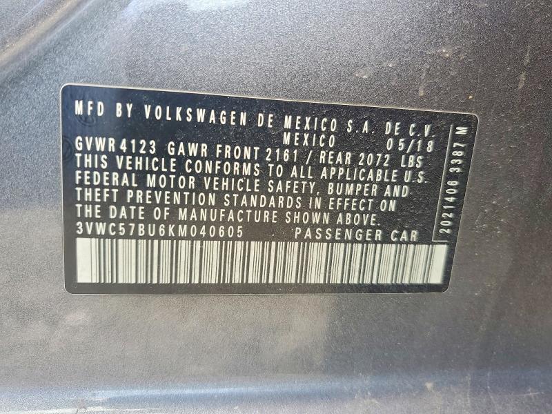 47586606 :رقم المزاد ، 3VWC57BU6KM040605 vin ، 2019 Volkswagen Jetta مزاد بيع