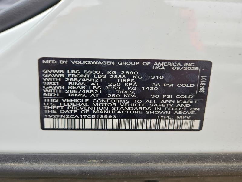 51167236 :رقم المزاد ، 1V2FN2CA1TC513593 vin ، 2026 Volkswagen Atlas مزاد بيع