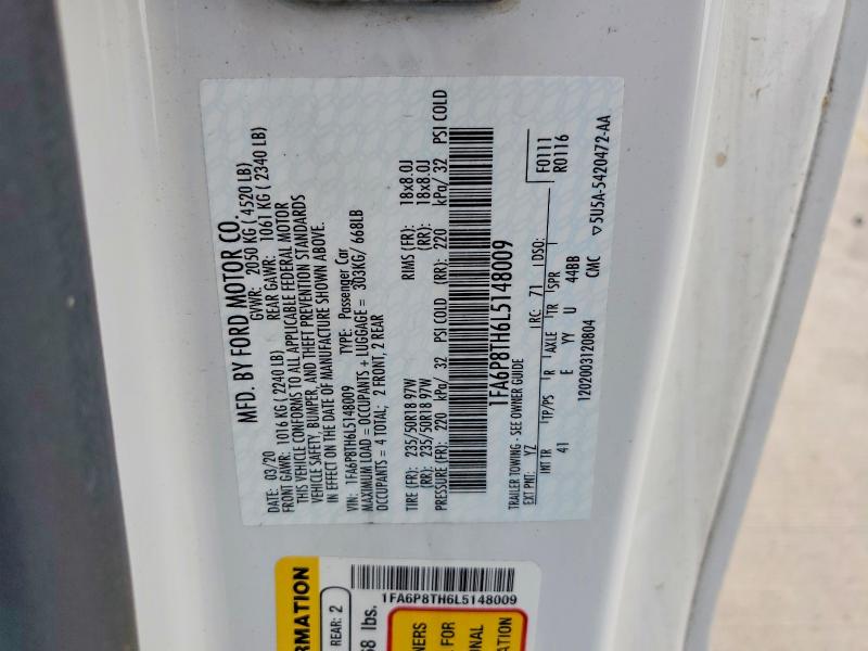2020 Ford Mustang მანქანა იყიდება აუქციონზე, vin: 1FA6P8TH6L5148009, აუქციონის ნომერი: 51156346