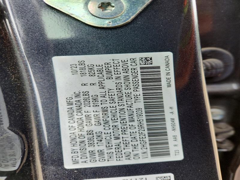 Aukcja sprzedaży 2024 Honda Civic, vin: 2HGFE2F29RH519039, numer aukcji: 51537936