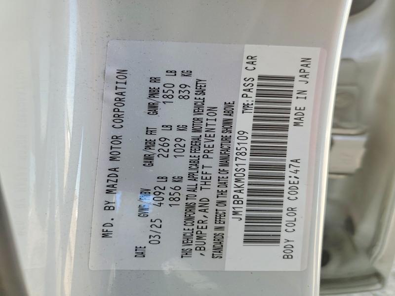 Auction sale of the 2025 Mazda 3, vin: JM1BPAKM0S1785109, lot number: 50957896