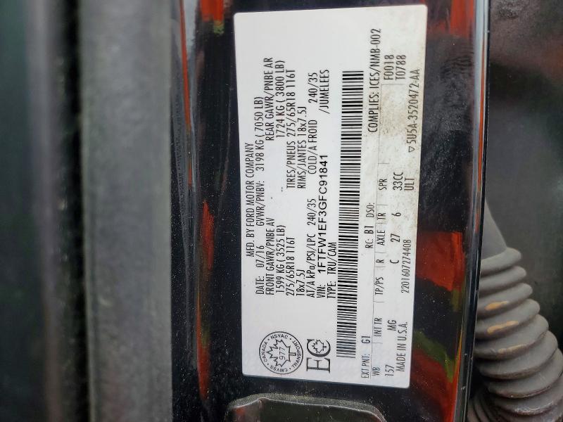 51503116 :رقم المزاد ، 1FTFW1EF3GFC91841 vin ، 2016 Ford F150 مزاد بيع