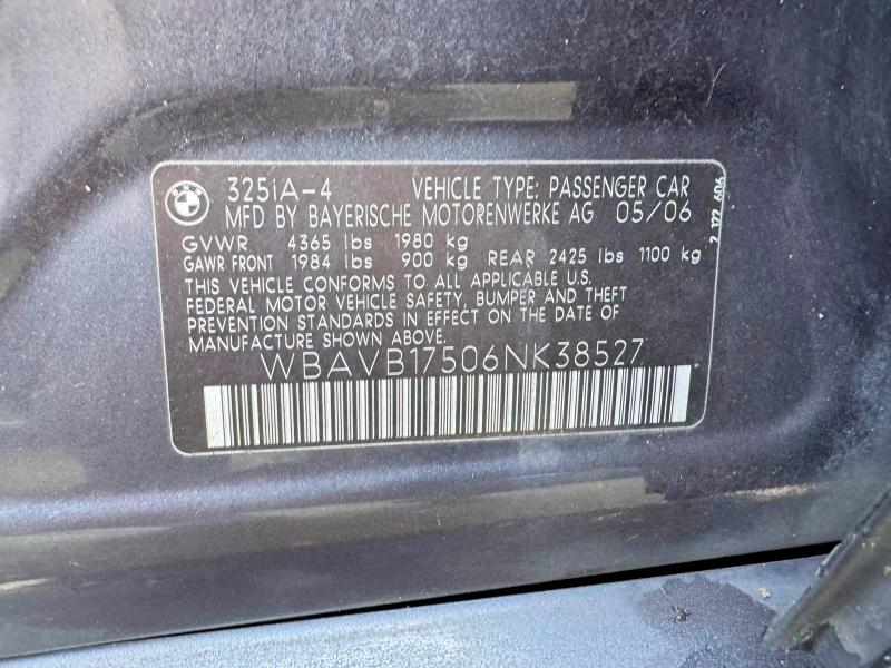 49056876 :رقم المزاد ، WBAVB17506NK38527 vin ، 2006 Bmw 325 مزاد بيع