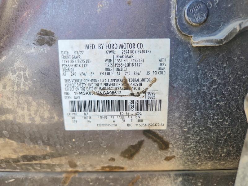Продажа на аукционе авто 2022 Ford Explorer, vin: 1FMSK8JH2NGA98612, номер лота: 50581616