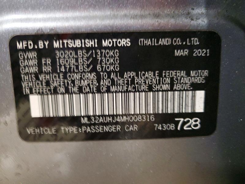 Продаж на аукціоні авто 2021 Mitsubishi Mirage, vin: ML32AUHJ4MH008316, номер лоту: 48967846