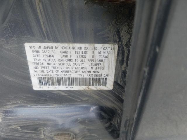 2011 Honda Fit Sport მანქანა იყიდება აუქციონზე, vin: JHMGE8G52BC019102, აუქციონის ნომერი: 53167183