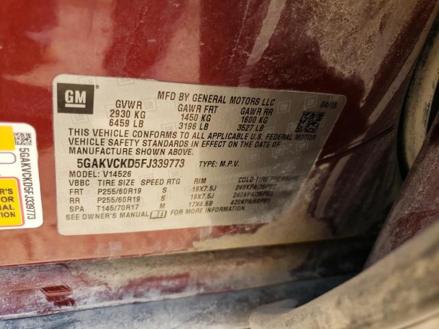 50920843 :رقم المزاد ، 5GAKVCKD5FJ339773 vin ، 2015 Buick Enclave مزاد بيع