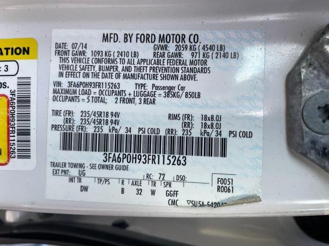 52550003 :رقم المزاد ، 3FA6P0H93FR115263 vin ، 2015 Ford Fusion Se مزاد بيع