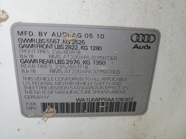 50972233 :رقم المزاد ، WA1LKAFP6AA108307 vin ، 2010 Audi Q5 Premium Plus مزاد بيع