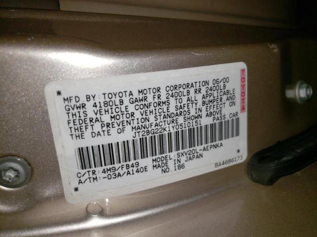Продаж на аукціоні авто 2000 Toyota Camry Ce, vin: JT2BG22K1Y0510151, номер лоту: 52773073