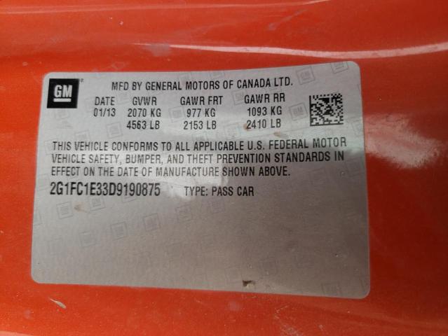 49550963 :رقم المزاد ، 2G1FC1E33D9190875 vin ، 2013 Chevrolet Camaro Lt مزاد بيع