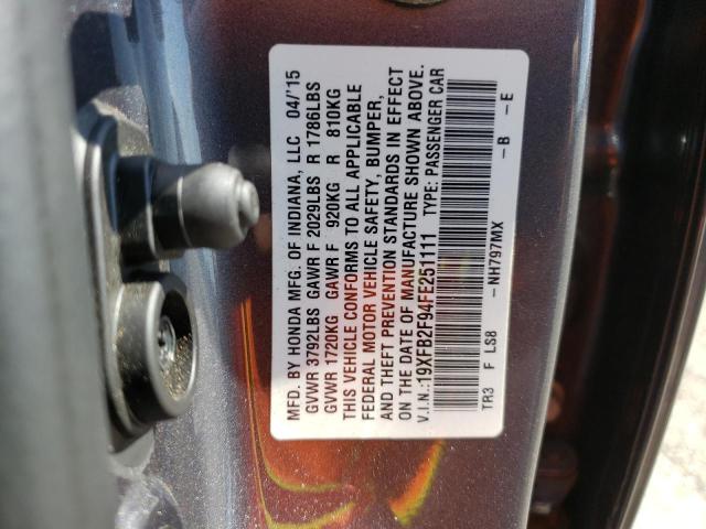 2015 Honda Civic Exl მანქანა იყიდება აუქციონზე, vin: 19XFB2F94FE251111, აუქციონის ნომერი: 53083953