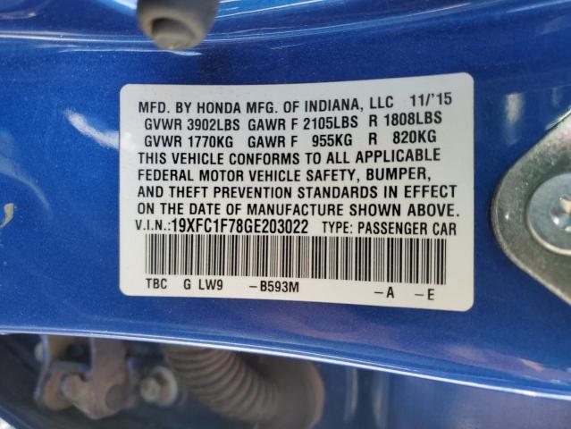2016 Honda Civic Exl მანქანა იყიდება აუქციონზე, vin: 19XFC1F78GE203022, აუქციონის ნომერი: 53102313