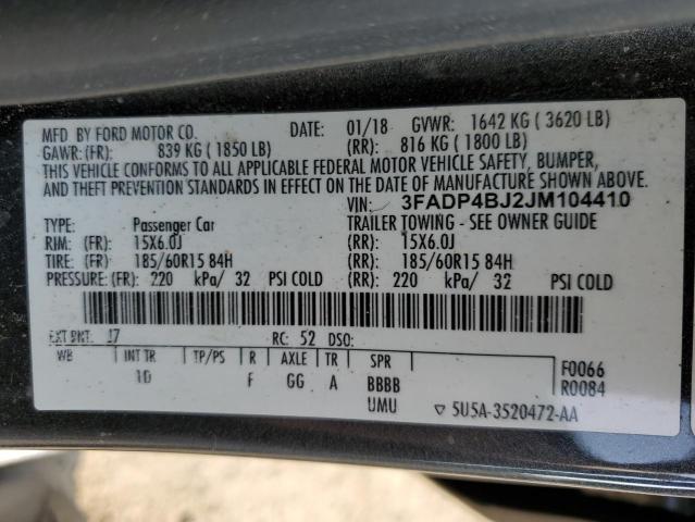 52102413 :رقم المزاد ، 3FADP4BJ2JM104410 vin ، 2018 Ford Fiesta Se مزاد بيع