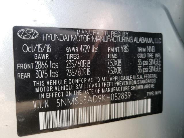 Aukcja sprzedaży 2019 Hyundai Santa Fe Limited, vin: 5NMS53AD9KH052839, numer aukcji: 50424123
