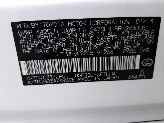 Aukcja sprzedaży 2013 Lexus Is 250, vin: JTHBF5C22D5191266, numer aukcji: 53280833
