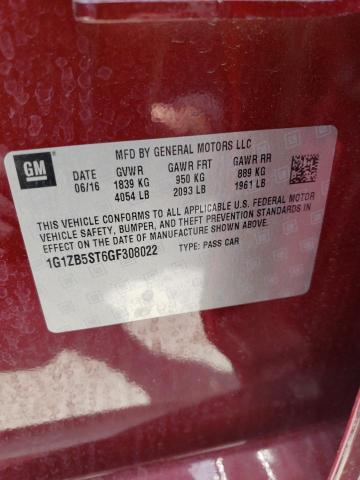 52637473 :رقم المزاد ، 1G1ZB5ST6GF308022 vin ، 2016 Chevrolet Malibu Ls مزاد بيع