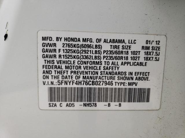 Aukcja sprzedaży 2012 Honda Pilot Exln, vin: 5FNYF4H76CB027946, numer aukcji: 52991543