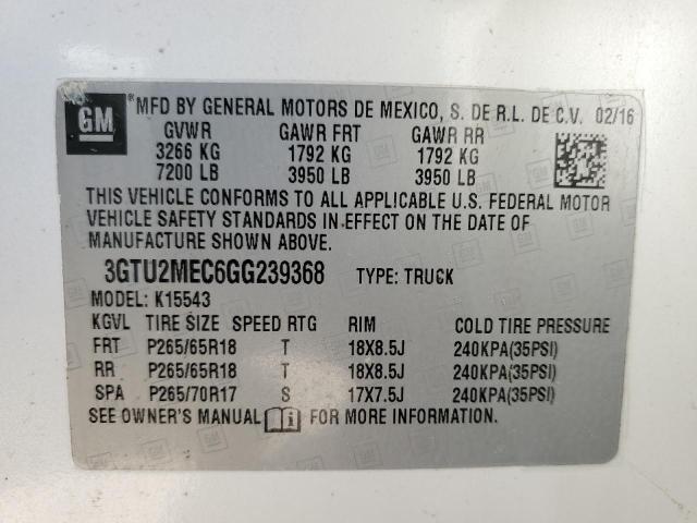 Aukcja sprzedaży 2016 Gmc Sierra K1500 Sle, vin: 3GTU2MEC6GG239368, numer aukcji: 50918273