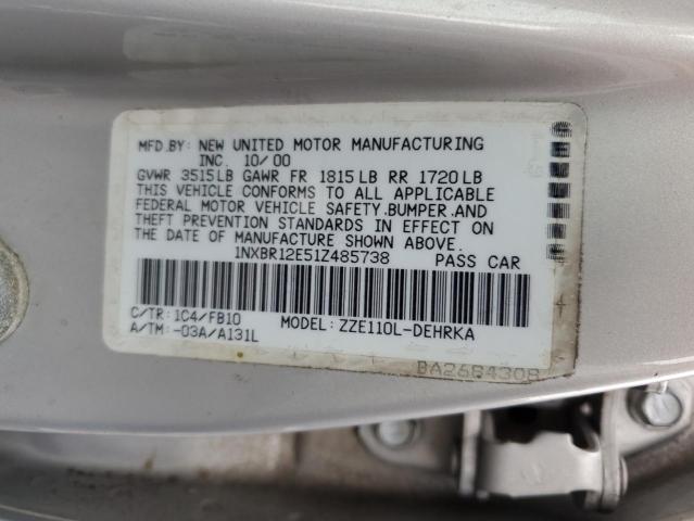 53254873 :رقم المزاد ، 1NXBR12E51Z485738 vin ، 2001 Toyota Corolla Ce مزاد بيع