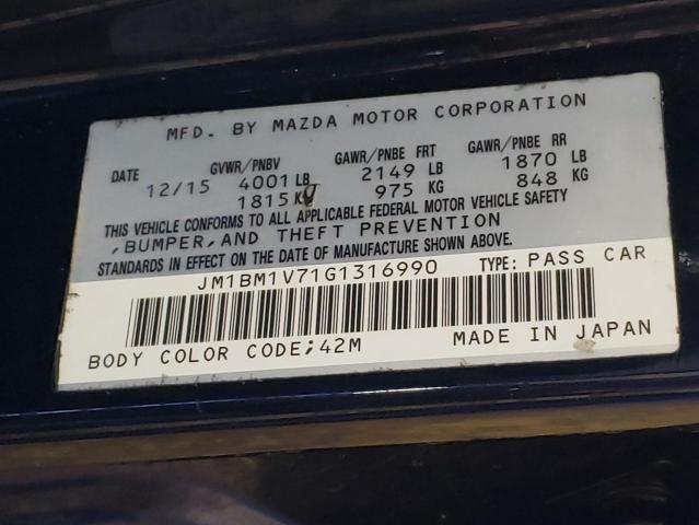 53995913 :رقم المزاد ، JM1BM1V71G1316990 vin ، 2016 Mazda 3 Touring مزاد بيع