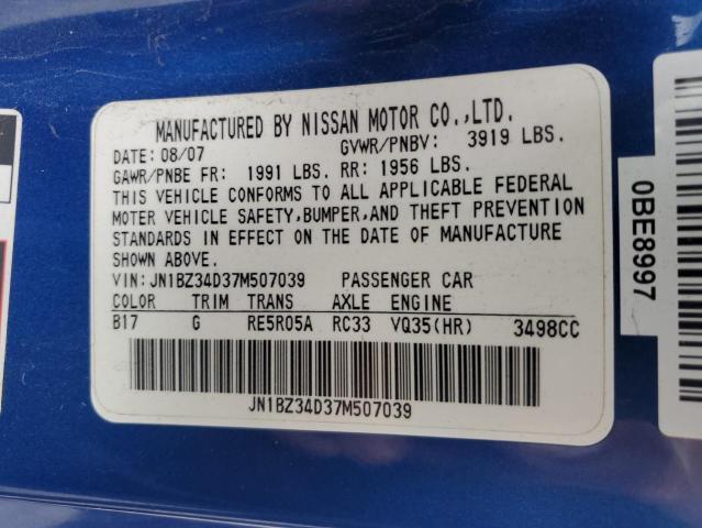 Aukcja sprzedaży 2007 Nissan 350z Coupe, vin: JN1BZ34D37M507039, numer aukcji: 51264233