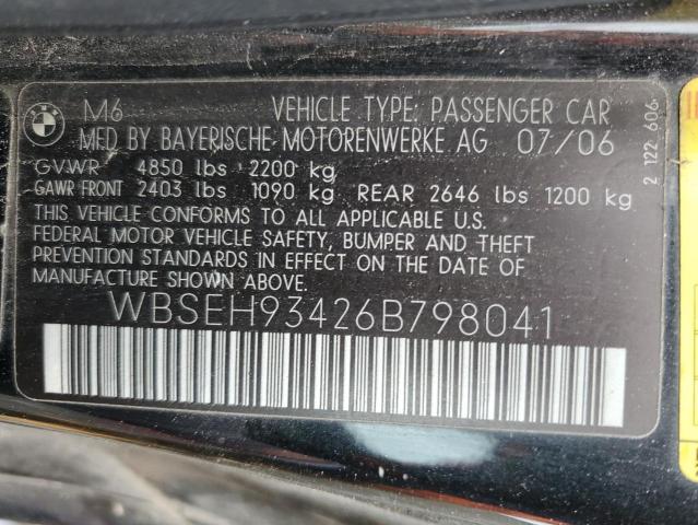 Продаж на аукціоні авто 2006 Bmw M6, vin: WBSEH93426B798041, номер лоту: 50688453