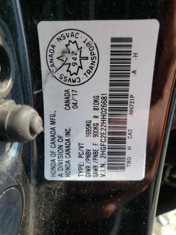 52110273 :رقم المزاد ، 2HGFC2E22HH026681 vin ، 2017 Honda Civic Dx مزاد بيع