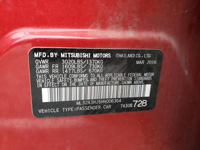 52950133 :رقم المزاد ، ML32A3HJ5HH006364 vin ، 2017 Mitsubishi Mirage Es مزاد بيع