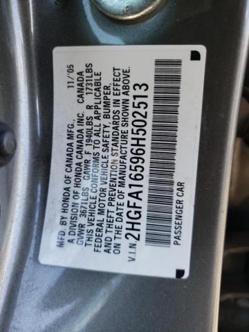 Auction sale of the 2006 Honda Civic Lx, vin: 2HGFA16596H502513, lot number: 53621333