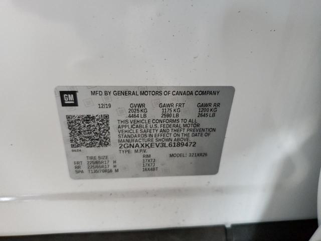 Aukcja sprzedaży 2020 Chevrolet Equinox Lt, vin: 2GNAXKEV3L6189472, numer aukcji: 53637373