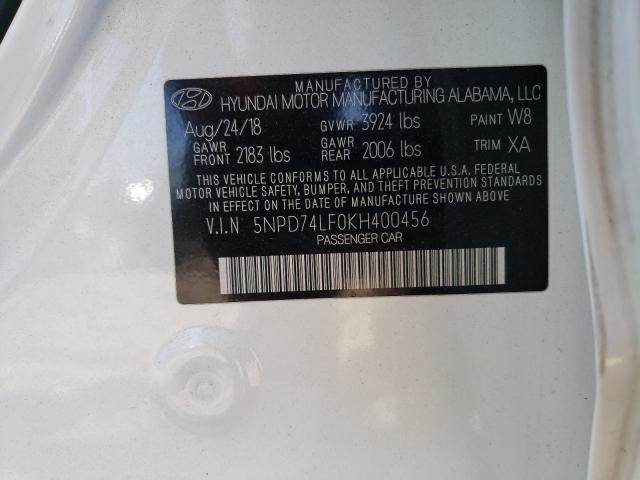 2019 Hyundai Elantra Se მანქანა იყიდება აუქციონზე, vin: 5NPD74LF0KH400456, აუქციონის ნომერი: 52418753
