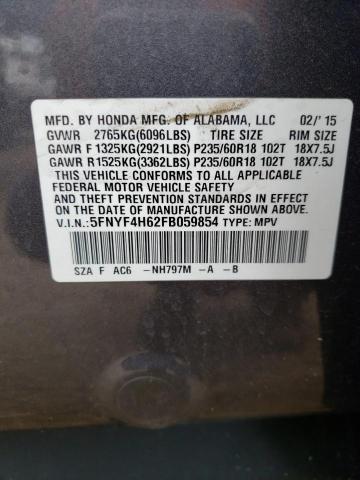 Продажа на аукционе авто 2015 Honda Pilot Exl, vin: 5FNYF4H62FB059854, номер лота: 50243603