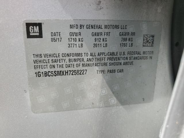 2017 Chevrolet Cruze Ls მანქანა იყიდება აუქციონზე, vin: 1G1BC5SMXH7258227, აუქციონის ნომერი: 54919424