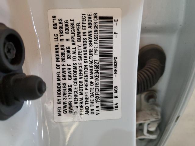 Aukcja sprzedaży 2019 Honda Civic Lx, vin: 19XFC2F61KE046827, numer aukcji: 54093794