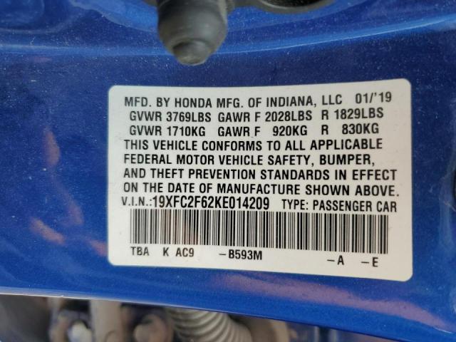 Aukcja sprzedaży 2019 Honda Civic Lx, vin: 19XFC2F62KE014209, numer aukcji: 54420054