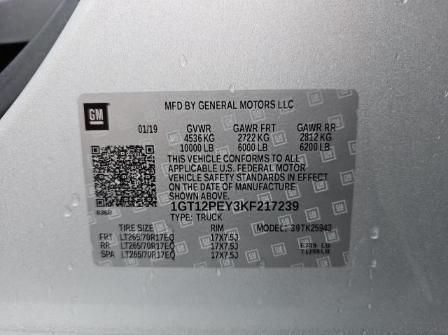 54082624 :رقم المزاد ، 1GT12PEY3KF217239 vin ، 2019 Gmc Sierra K2500 Sle مزاد بيع