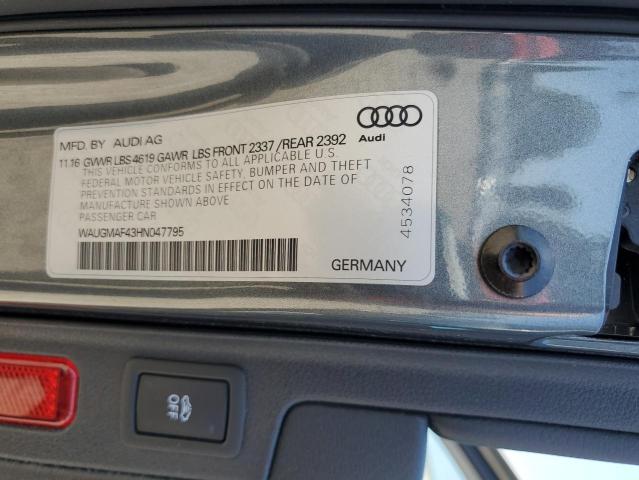 Продаж на аукціоні авто 2017 Audi A4 Ultra Premium, vin: WAUGMAF43HN047795, номер лоту: 53458254