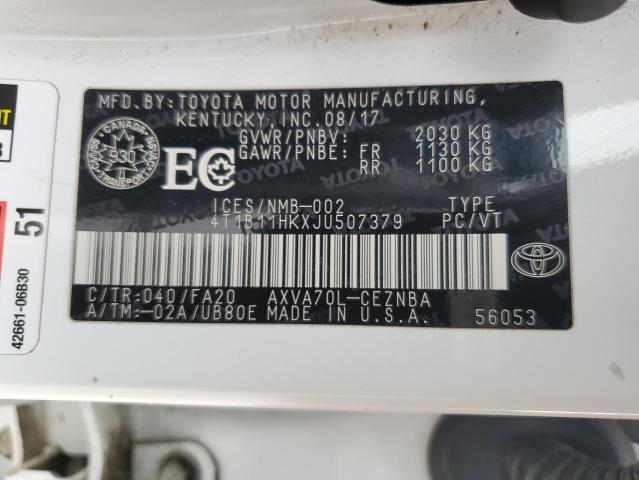 Aukcja sprzedaży 2018 Toyota Camry L, vin: 4T1B11HKXJU507379, numer aukcji: 56594954