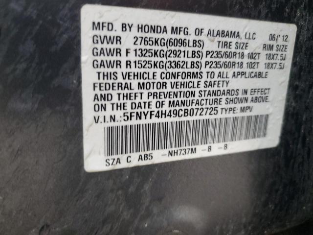 2012 Honda Pilot Ex მანქანა იყიდება აუქციონზე, vin: 5FNYF4H49CB072725, აუქციონის ნომერი: 55847764