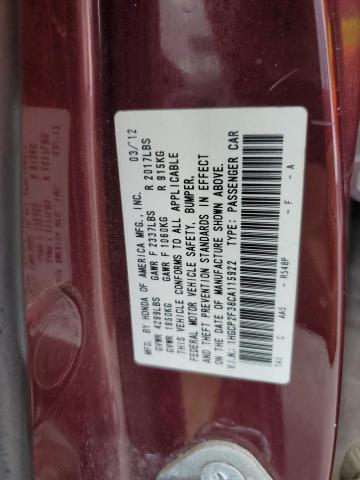 53636724 :رقم المزاد ، 1HGCP2F38CA115922 vin ، 2012 Honda Accord Lx مزاد بيع
