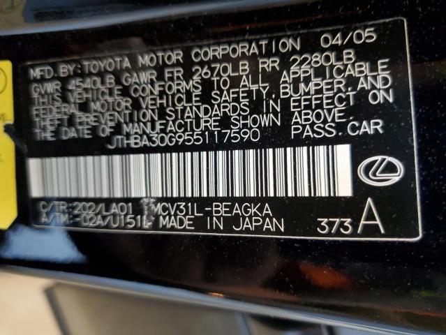 2005 Lexus Es 330 მანქანა იყიდება აუქციონზე, vin: JTHBA30G955117590, აუქციონის ნომერი: 53175194