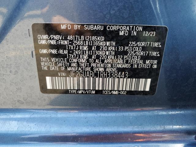 Aukcja sprzedaży 2024 Subaru Crosstrek, vin: JF2GUABC1RH338443, numer aukcji: 54139264