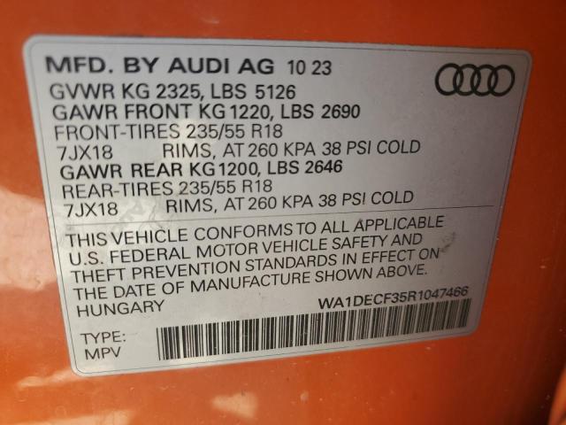 2024 Audi Q3 Premium S Line 45 მანქანა იყიდება აუქციონზე, vin: WA1DECF35R1047466, აუქციონის ნომერი: 54426644