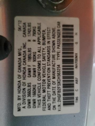 Aukcja sprzedaży 2012 Honda Civic Lx, vin: 2HGFB2F5XCH563254, numer aukcji: 54783784