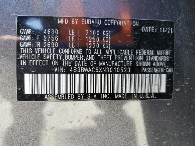 Продаж на аукціоні авто 2022 Subaru Legacy Premium, vin: 4S3BWAC6XN3010523, номер лоту: 52410624