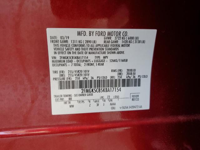 53692904 :رقم المزاد ، 2FMGK5C85KBA17154 vin ، 2019 Ford Flex Sel مزاد بيع