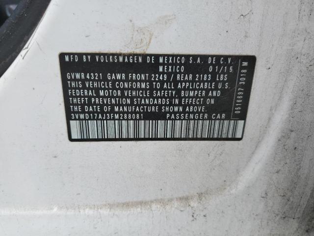 2015 Volkswagen Jetta Se მანქანა იყიდება აუქციონზე, vin: 3VWD17AJ3FM288081, აუქციონის ნომერი: 53839984