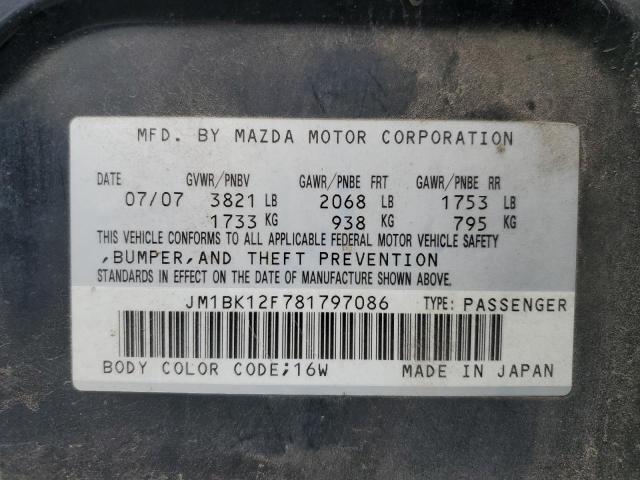 2008 Mazda 3 I მანქანა იყიდება აუქციონზე, vin: JM1BK12F781797086, აუქციონის ნომერი: 55408614