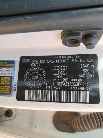53999434 :رقم المزاد ، 3KPA25AB6JE021522 vin ، 2018 Kia Rio Lx مزاد بيع